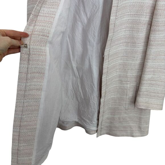 Poeta Pink White Striped Tweed Business Career Blazer Jacket Women’s Large - Picture 3 of 7